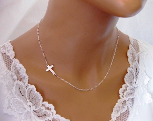 Stylish Celebrity Sideways Cross Necklace - Gold Or Silver Plated