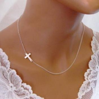 Stylish Celebrity Sideways Cross Necklace - Gold or Silver Plated
